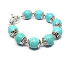 Turquoise Silver Bracelet, Gelang Manik-manik, Howlite Bracelet, Jewelry Turquoise, Gelang Manik, Homemade Jewelry, Turquoise Howlite, Diy Schmuck, Bracelet Argent