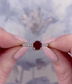 Chatham Red Ruby & Diamond Ring Lab Grown Ruby Red Diamond Ring Engagement, Diamond Ruby Ring, Ruby Jewelry Ring, Ruby Engagement Rings, Red Diamond Ring, Red Ruby Ring, Ruby Jewellery