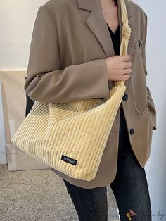 Bird in Bag - Patch Decorated Cold Shoulder Top Casual Solid Color Shoulder Bag For Fall, Casual Winter Shoulder Bag, Casual Everyday Winter Shoulder Bag, Casual Beige Shoulder Bag For Winter, Casual Winter Beige Shoulder Bag, Casual Solid Color Winter Bag, Trendy Beige Shoulder Bag For Weekend, Casual Beige Shoulder Bag For Weekend, Corduroy Bag