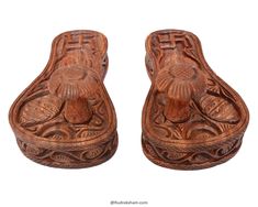 Paduka Details : Carved Red Sandalwood Charan Paduka. Pakuka is India's oldest, most quintessential footwear. The shoes are little more than a sole with a post and knob, which engaged between the big and second Toe. The Pakuka shoes exists in a variety of forms and materials throughout India. They are also made in varying shapes. This pair is elaborately carved and shaped as a foot. Although simple wooden padukas could be worn by common people, padukas of fine teak, ebony and sandalwood with ivo Traditional Sandals With Wooden Heel And Open Toe, Traditional Open Toe Sandals With Wooden Heel, Traditional Closed Toe Clogs, Traditional Closed Toe Clogs For Beach, Traditional Closed Toe Beach Clogs, Traditional Open Toe Clogs With Leather Sole, Paduka Sandals, Red Sandalwood, Rudraksha Mala