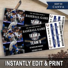 two baseball ticket cards with the image of a player throwing a ball and coffee beans