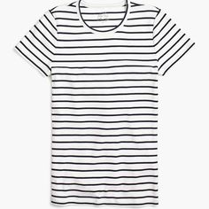 Nwt - Striped Fine-Rib Blue Striped Crewneck Tee 100% Cotton Smoke Free Home Snake Print Shoes, Olive Jeans, J Crew Style, Outfit Formulas, Women Tshirt, Leopard Print Top, Tees For Women, Knit Tees, Plus Dresses