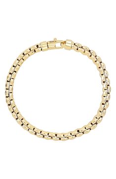 Bring just-right polish to your daily looks with this dimensional box chain bracelet handcrafted from Italian 14-karat gold. 14k gold Made in Italy Formal 14k Gold Bracelet With Box Chain, Timeless Yellow Gold Bracelet With Box Chain, Luxury Yellow Gold Chain Bracelet With Box Chain, Timeless Gold Bracelet With Oval Link Box Chain, Classic Round Bracelet With Box Chain, Formal Gold Bracelet With Oval Link And Box Chain, 14k Yellow Gold Bracelet With Box Chain, 14k Gold Timeless Box Chain Bracelet, 14k Gold Box Chain Bracelet For Formal Occasions