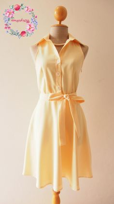 Pastel Yellow Dress,Yellow Bridesmaid Dress, Yellow Summer Dress, Cheap Casual Yellow Shirt Dress, Retro Fitted Sleeveless Sundress, Classic Fitted Sleeveless Vintage Dress, Classic Solid Color Dress For Daywear, Classic Solid Dresses For Daywear, Solid Sleeveless Dress With Buttons, Classic Solid Color Daywear Dresses, Fitted A-line Sundress For Daywear, Fitted Knee-length Sundress For Daywear