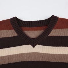 TAVIMART - Vintage Striped V-neck Sweater Winter Warm Knitwear Y2K Women Slouchy Fit Casual Jumpers Grunge Style Pullovers 2024 Striped V-neck Sweater For Winter, Striped V-neck Winter Sweater, Casual Striped V-neck Sweater Vest, Casual Brown Knit V-neck Sweater, Winter Striped V-neck Sweater With Long Sleeves, Winter Striped Long Sleeve V-neck Sweater, Winter Striped V-neck Long Sleeve Sweater, Striped V-neck Cardigan For Winter, Striped Long Sleeve V-neck Sweater For Winter