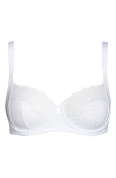 Sheer floral lace creates a gorgeous neckline in this strategically seamed bra that comfortably lifts and supports a full bust. Concealed side sling gives the figure a more forward lift Adjustable straps 54% spandex, 46% nylon Lined Hand wash, line dry Imported Lingerie Lace Nursing Bra With Removable Pads, Lace Push-up Bra With Removable Cups, Push-up Lace Bra With Removable Cups, Fitted Lace Nursing Bra With Removable Pads, Feminine Full Cup Bra With Lace Trim, Elegant Underbust Bra With Adjustable Straps, Lace Underbust Bra With Padded Cups, Elegant Underwire Nursing Bra With Lace Trim, Underwire Nursing Bra With Lace Trim