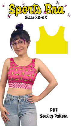 This is an original Anastasia Chatzka Sports Bra pattern. This pattern comes in sizes XS-6X Choose your print method when selecting the pattern. Letter & A4 printing (12 sheets) Large format printing or for projector (1 sheet ) This pattern is a layered PDF in full color and has line variations for black and white printing. There are cut lines on each page along with alignment squares. This pattern is super easy to print and tape together. You can also view the YouTube tutorial video on how to m Sports Bra Pattern Free, Diy Sports Bra Pattern, Sewing Athletic Wear, Athletic Sewing Patterns, Sport Bra Pattern, Diy Gym Clothes, Sewing Bralette, Sports Bra Diy, Sports Bra Sewing Pattern