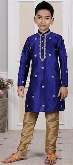 Blue color Boys Kurta Pyjama in Art Silk fabric with Embroidered work Blue Floral Embroidery Kurta For Diwali, Blue Floral Embroidered Kurta For Diwali, Blue Floral Embroidered Sets For Diwali, Diwali Blue Floral Embroidered Sets, Festive Blue Sets With Floral Embroidery, Blue Festive Sets With Floral Embroidery, Festive Blue Kurta With Floral Embroidery, Festive Blue Embroidered Kurta, Blue Embroidered Kurta For Diwali