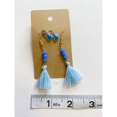 Gorgeous Set! Elsa Studs And Long Blue Tassels. Blue Dangle Earrings For The Beach, Blue Dangle Tassel Earrings With Fringe, Blue Tassel Drop Earrings, Blue Fringe Tassel Earrings For Party, Bohemian Blue Earrings For The Beach, Bohemian Blue Earrings For Beach, Casual Adjustable Tassel Jewelry, Blue Tassel Dangle Earrings For Summer, Blue Beaded Dangle Earrings For Beach