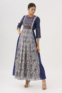 Label Anushree, Anarkali Designs, Tunics Online, Kurti Designs Party Wear, Blue Tassel, Embroidered Neckline, Long Tunic, Womens Tunics, Kurti Designs