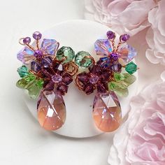 Crystal stud earrings . Thank you for visiting PastelGems Violet Crystal, Jewellery Gifts, Earrings Purple, Crystal Stud Earrings, Chic Jewelry, Style Chic, Crystal Earrings, Bead Work, Jewelry Earrings Dangle