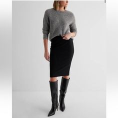 High Waisted Midi Pencil Skirt Express Women’s New Black Pencil Skirt Outfit, Pencil Skirt Outfits Casual, Black Midi Pencil Skirt, Skirt Outfit Fall, Womens Denim Skirts, Fall Trends Outfits, Pencil Skirt Outfits, Portofino Shirt, Midi Pencil Skirt