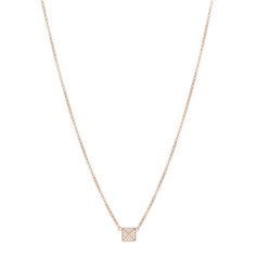 This is an authentic HERMES 18K Rose Gold Diamond Clou d'H Pendant Necklace. The necklace is crafted of 18-karat rose gold and features a  pendant set with round brilliant cut diamonds weighing approximately .15 total carat weight. Refined Rose Gold Diamond Necklaces, Refined Rose Gold Diamond Necklace, Rose Gold Pendant Diamond Necklace, Rose Gold Diamond Necklace With Pave Setting, Formal Rose Gold Diamond Necklace With Pave Setting, Rose Gold Pendant Necklace With Single Cut Diamonds, Fine Jewelry Rose Gold Diamond Cut Necklace, Rose Gold Diamond Cut Fine Jewelry Necklace, Everyday Luxury Diamond Rose Gold Necklace