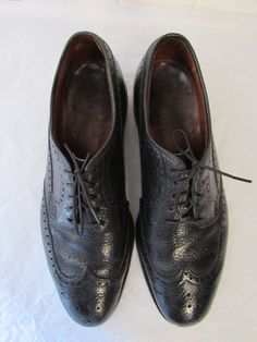 "Vintage 1950s 60s black Ranch Oxhide leather wing tip shoes. Lace up. High quality, made in England By Church's. Size 9. The soles measure 11.75\" long and 4.25\" wide. Shoes are in very good condition with some minor scratches." Retro Formal Oxfords With Cap Toe, Retro Formal Cap Toe Oxfords, Retro Wingtip Oxfords With Leather Sole, Vintage Lace-up Oxfords For Formal Occasions, Vintage Lace-up Oxfords For Formal Wear, Retro Style Lace-up Oxfords For Formal Occasions, Retro Fitted Oxfords With Brogue Detailing, Retro Wingtip Leather Shoes With Leather Sole, Retro Cap Toe Oxfords For Formal Occasions