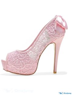 OrcaJump - Womens White, Black, and Pink Lace Knot Peep Toe Weddings Heels for Bridal and Bridesmaids Lace Heels, Rosy Pink, Wedding Heels, Black And Pink, Pink Lace, Stiletto Heel, Wedding Shoes, Wedding Shoe, Stiletto Heels