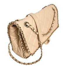 Pre-owned Chanel Flap Shoulder Bag From 2020-2021 Beige Lambskin Leather Gold-Tone Hardware Chain-Link Shoulder Straps Chain-Link Accents Tonal Grosgrain Lining, Interior Pocket with Card Slots Turn-Lock CC Closure at Front Includes Dust Bag Guaranteed Authentic Condition: 8/10 Very good. Light discoloration to two bottom exterior corners. Moderate stains and signs of use to interior lining. Details: Shoulder Strap Drop: 11.5" Height: 7.7" Width: 11.8" Depth: 3.3" Luxury Beige Double Flap Shoulder Bag, Luxury Beige Double Flap Bag, Everyday Luxury Bag With Chain Strap And Double Flap, Designer Beige Flap Bag For Evening, Beige Double Flap Evening Shoulder Bag, Beige Double Flap Shoulder Bag For Evening, Designer Bags With Chain Strap And Double Flap, Luxury Chain Bags For Everyday, Luxury Beige Flap Bag With Cc Turnlock Closure