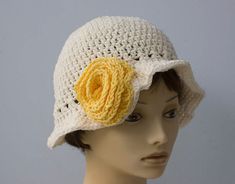 Summer Cotton Sun Hat, Custom Chose Colors,  Flower Cloche,  Brimmed Hat, Crochet  Hat, Vegan Hat White Brimmed Cotton Crochet Hat, White Cotton Yarn Crochet Hat For Spring, White Brimmed Crochet Hat In Cotton Yarn, Handmade White Crochet Hat With Short Brim, Handmade White Crochet Hat With Curved Brim, Handmade Cream Crochet Hat For Spring, Handmade Brimmed Cream Crochet Hat, Handmade Brimmed Crochet Hat In Cream, Handmade Cream Brimmed Crochet Hat