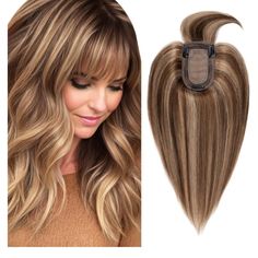 Hair Toppers For Women Real Human Hair, 150% Density Silk Base Clip In Hair Extensions, Short Hair Topper Hair Pieces For Women With Thining Hair, Cover Gray Hair, With Bangs 12 Inch #4p27 Human Hair Toppers With Bangs, High And Low Lights Hair, Hair Extensions Short Hair, Extensions Short Hair, Gray Hair With Bangs, Hair Toppers For Thinning Hair, Cover Gray Hair, Thining Hair, Hair Toppers For Women