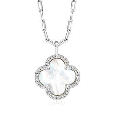 PRICES MAY VARY. Sterling silver, mother of pearl and cubic zirconia necklace for women. White clover pearl, 0.24 ct. t.w. cubic zirconia. Chain size - 2 mm. Lobster clasp has a spring mechanism for sturdy security. Mother of pearl and cubic zirconia. Polished sterling silver. Includes jewelry presentation box. Due to the naturally occurring characteristics of pearls, each is unique and may exhibit color and luster variations and imperfections such as blemishes. At Ross-Simons, we recognize the Charles Garnier, Jewelry Presentation, White Clover, Spring Mechanism, Pearl Birthstone, Silver Paper, Zirconia Necklace, Cubic Zirconia Necklace, Mother Of Pearl Necklace