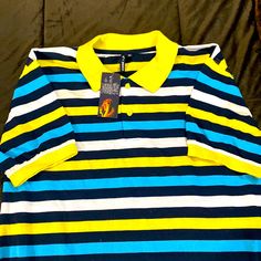 Size M True Rock Yellow Dark Blue And White Shirt. Summer Blue Relaxed Fit Polo Shirt, Casual Blue Polo Shirt For Streetwear, Blue Collared Shirt For Streetwear, Long Sleeve Rugby Shirts, Orange Polo Shirt, Blue And White Shirt, Man Shirt, Black Polo Shirt, Light Blue Shorts