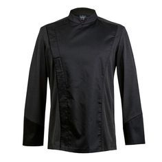 French Hybrid Men's Chef Jacket: front yoke, bottom rear, and cuffs 67% polyester 33% cotton, sleeve and core 55% cotton 45% natura stitch. Best selling Professional Long Sleeve Outerwear With Concealed Placket, Tailored Long Sleeve Professional Outerwear, Professional Black Winter Outerwear, Modern Black Sport Coat With Concealed Placket, Professional Black Long Sleeve Sport Coat, Professional Black Sport Coat, Professional Black Long-sleeve Outerwear, Professional Long Sleeve Black Outerwear, Professional Black Long Sleeve Outerwear