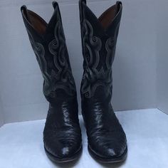 Black Tony Lama Mens Size 9 Cowboy Boots. Leather, Emu, Ostrich. Original Sole. Excellent Condition. Black Leather Cowboy Boots, Tony Lama, Emu, Cowboy Boots, Cowboy, Black Leather, Men's Shoes, Shoe Boots, Conditioner