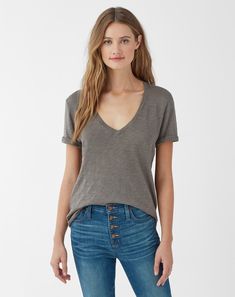 The Deep V Tee - SPLENDID Relaxed Washed T-shirt, Basics Clothing, Womens Basic Tee, Basic Clothing, Clothing Wardrobe, Wardrobe Basics, Womens Basic, U Neck, Basic Outfits