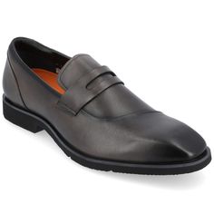 Slip your foot into the Zenith casual loafer from Thomas & Vine for an experience you'll always remember. Their asymmetrical design and genuine leather will make this shoe stand out from the rest attracting compliments from every direction. Their 12 mm Tru Comfort Foam� insole ExtraLight� outsole and cushioned collar tongue will keep you comfortable time and time again. Gray Leather Slip-ons With Rubber Sole, Gray Leather Slip-ons, Gray Slip-on Loafers With Rubber Sole, Gray Leather Slip-ons With Round Toe, Gray Leather Loafers With Rubber Sole, Gray Leather Slip-on Loafers, Gray Round Toe Loafers For Formal Occasions, Gray Leather Formal Loafers, Gray Leather Loafers For Formal Occasions