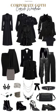 Gothic Chic Fashion, Black Clothes, Corporate Outfits, Dark Outfits, All Black Outfit