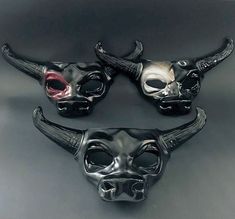 Experience the essence of strength and magnificence with our captivating bull mask adorned with striking bull horns. Step into the world of these majestic creatures, exuding their fearless spirit and commanding presence. This mask is the perfect addition to any masquerade outfit or Halloween costume! Age Group/Gender - Adult/Men Size/Type - One size fits all adults Mask Color - Black with colored eye Mask Material - Polyresin Bull Mask, Masquerade Dance, Mardi Gras Kid, Kids Party Packs, Black Masquerade Mask, Masquerade Ball Party, Mens Masquerade Mask, Masquerade Ball Mask, Metal Mask