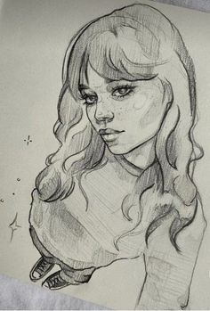 a pencil drawing of a girl with long hair