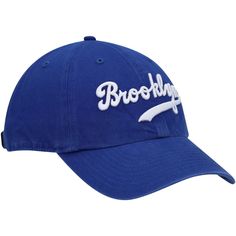 Show off your favorite team with some old school flair! This '47 Logo Cooperstown Collection Clean Up hat showcases your favorite Brooklyn Dodgers look from the past. Everyone is sure to know your dedication to the Brooklyn Dodgers goes way back when they see you in this cool cap. Adjustable fabric strap with snap buckle Brand: '47 Curved bill Embroidered graphics with raised details Imported Material: 100% Cotton Mid Crown Officially licensed One size fits most Six panels with eyelets Surface w Throwback Game Day Hat With Curved Brim, Game Day Throwback Hat With Curved Brim, Throwback Curved Brim Hat For Game Day, Collegiate Trucker Hat With Curved Brim For Streetwear, Collegiate Streetwear Trucker Hat With Curved Brim, Collegiate Style Trucker Hat With Curved Brim For Streetwear, Throwback Fan Gear Hat With Curved Brim, Throwback Curved Brim Hats For Fan Gear, Collegiate Six-panel Dad Hat For Baseball Season