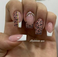 Animal Print Nails Art, Beauty Nails Design, Nails Design With Rhinestones, Cute Acrylic Nail Designs, Dope Nail Designs, Leopard Nails, Nail Art Designs Diy, Animal Print Nails