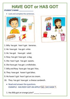 a worksheet for students to learn how to say have got or has got