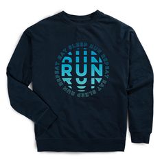 Show off your runner spirit in this Eat Sleep Run Repeat crew neck sweatshirt. Made from a blend of 60% cotton and 40% polyester French Terry fleece, this sweatshirt is super-soft and offers a comfortable feel against the skin. With its relaxed fit and versatile style, it is sure to complement any outfit. Featuring the fun Summer Running Had Me a Blast design, this sweatshirt is the perfect addition to your wardrobe for everyday wear. It makes an ideal running gift for any runner. Athleisure Sweats With Logo Print For Sports, Athleisure Fleece Sweatshirt With Moisture-wicking, Fleece Sweatshirt For Workouts, Relaxed Fit Sports Sweats With Logo Print, Blue Activewear With Letter Print And Crew Neck, Blue Letter Print Activewear With Crew Neck, Blue Crew Neck Activewear With Letter Print, Fleece Athleisure Sweatshirt With Graphic Print, Fleece Sportswear Sweatshirt With Graphic Print