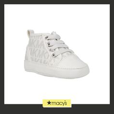 in stock Casual Lace-up Sneakers With Soft Sole, Casual Cream Sneakers With Soft Sole, White Closed Toe Sneakers With Laces, Spring Lace-up Sneakers With Soft Sole, White Closed Toe Sneakers With Textured Sole, White Textured Sole Closed Toe Sneakers, Michael Kors Round Toe Sneakers For Streetwear, Michael Kors White Slip-on Sneakers, Michael Kors White High-top Sneakers