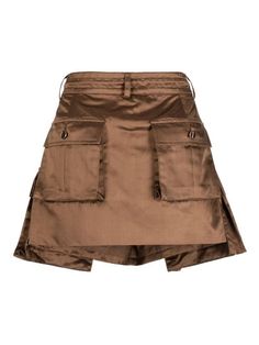 Cynthia Rowley Satin Cargo Miniskirt - Farfetch Brown Mini Skort With Pockets, Brown Mini Skirt With Pockets, Brown Utility Shorts With Multiple Pockets, Utility Brown Shorts With Multiple Pockets, Dress Reference, White Lilly, Woven Belt, Airport Fashion, Coffee Brown