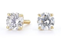 Prazana® Lab-Grown Diamonds 0.75ctw round white lab-grown diamond, 18k yellow gold stud earrings. Measure approximately 3/16"L x 3/16"W and have screw back backings.  IGI certified E-F color, SI clarity minimum. Yellow Gold Moissanite Earrings With Single Cut Diamonds, Yellow Gold Lab Grown Diamond Earrings With Prong Setting, Classic Yellow Gold Lab Grown Diamond Earrings, Elegant Yellow Gold Lab-grown Diamond Earrings, Gia Certified Yellow Gold Lab Grown Diamond Earrings, Yellow Gold Lab-grown Diamond Earrings With Brilliant Cut, Yellow Gold Brilliant Cut Lab-grown Diamond Earrings, Gia Certified White Gold Lab-grown Diamond Earrings, Yellow Gold Lab-grown Diamond Earrings