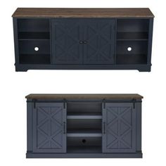 two black cabinets with doors and drawers