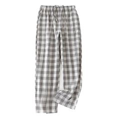 Color: Light Gray, Size: L Gray Plaid Pajama Pants, Grey Plaid Pajama Pants, Baggy Pajama Pants, Casual Sleepwear Straight Pants For Pajama Party, Trousers Sleepwear With Pockets For Loungewear, Sleepwear Trousers With Pockets For Loungewear, Cotton Sleepwear Trousers With Elastic Waistband, Casual Sleepwear With Relaxed Fit Trousers, Casual Sleep Trousers