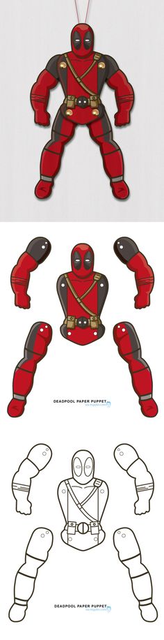 some paper cut outs that have been made to look like deadpool