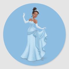 Tiana Blue Classic Round Sticker #tiana #fairytale #ray #princesstiana #louis Princess Tiana Blue Dress, Tiana Blue Dress, Blue Invitation Card, Black Disney Princess, Disney Princess Room, Tiana Disney, Princesa Tiana, Disney Princess Tiana, Disney Princess Characters