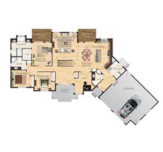 the floor plan for a home with two car garages