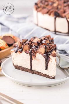 a slice of chocolate peanut butter pie on a plate