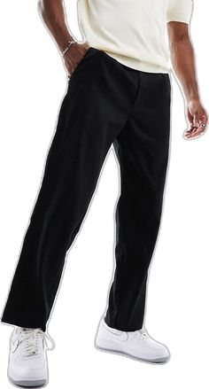 Black Straight Chinos For Business Casual, Black Jeans With Welt Pockets For Work, Black Straight Leg Dress Pants For Business Casual, Baggy High-waisted Business Casual Pants, Black Straight Leg Chinos For Business Casual, Business Casual Black Bottoms With Pockets, Black Business Casual Bottoms With Pockets, Baggy Black Straight Leg Work Pants, Baggy Straight Leg Black Work Pants