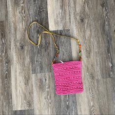 Nwot Crocheted Straw Crossbody Beaded Strap Beach Purse Pink 8.5”X 7.5” 23” Strap Drop 100% Toyo Beach Purse, Beaded Strap, Purse Pink, Crossbody Bags, Miami, Straw, Bag Lady, Purse, Crochet