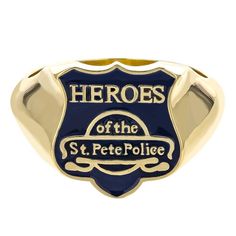 14Kt Men's Heroes Of The St Pete Police Ring Classic Gold Enamel Signet Ring, 14k Gold Signet Ring With Polished Finish, Classic Yellow Gold Enamel Ring Collectible, Ladies Ring, Mens Ring, Fashion Rings, Women Rings, Rings For Men, Ring