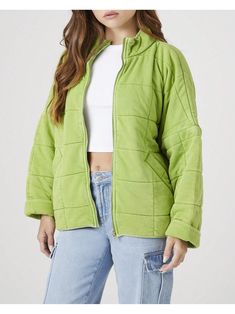 A midweight knit jacket featuring a quilted design, zip-up front, funnel neck, long sleeves, and front slanted pockets.Quilted Zip-Up Jacket Lime Green Casual  Long Sleeve  Plain    Women Clothing, size features are:Bust: ,Length: ,Sleeve Length: Quilted Casual Hooded Jacket For Fall, Casual Quilted Hooded Jacket For Fall, Spring Fleece Jacket With Zipper And Long Sleeves, Spring Fleece Jacket With Zipper Closure And Long Sleeves, Spring Long Sleeve Fleece Jacket With Zipper Closure, Spring Long Sleeve Fleece Jacket With Zipper, Solid Color Long Sleeve Puffer Quilted Jacket, Casual Quilted Hooded Jacket With Long Sleeves, Fall Quilted Long Sleeve Hooded Jacket