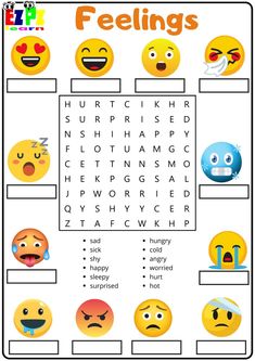 a printable worksheet with emoticions and feelings for kids to learn