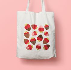 Got a sweet tooth? Our strawberry tote bag is a true delight for chocolate and strawberry lovers! The perfect tote to take on a day out to a market, carrying your books to uni or for a summer trip to the beach with friends. Why have a normal tote bag when you can have one covered in chocolate strawberries?! Totes are a great bag choice for when you've got a lot to carry but still want to look fashionable - this one will also make sure that you don't forget to buy that punnet of strawberries you keep craving! Warning: We cannot be held responsible for any cravings of chocolate covered strawberries whilst this bag is in use.   ~DETAILS~ Single sided print Soft Cotton Do not Iron Directly Sweet White Bag Perfect For Gifts, Sweet White Bags As Gift, Sweet White Bags For Gifts, Rectangular Bags With Strawberry Print As Gift, Rectangular Strawberry Print Bag As A Gift, Rectangular Bags With Strawberry Print For Gifts, Rectangular Bag With Strawberry Print As Gift, Red Bag With Strawberry Print As Gift, Pink Strawberry Print Bag As Gift